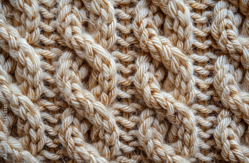 Close Up View of Knitted Fabric With Natural Tan Yarn Close Up View of Knitted Fabric With Natural Tan Yarn