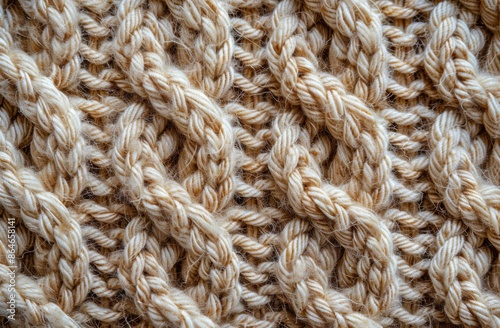 Close Up View of Knitted Fabric With Natural Tan Yarn