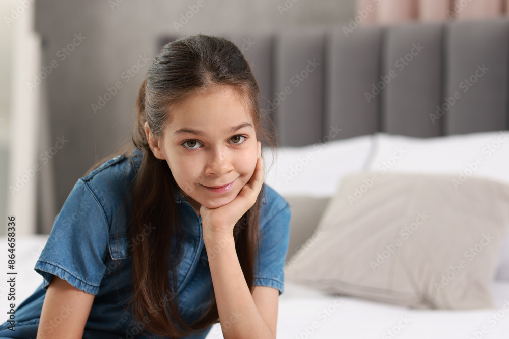 Portrait of cute little girl indoors, space for text Portrait of cute little girl indoors, space for text