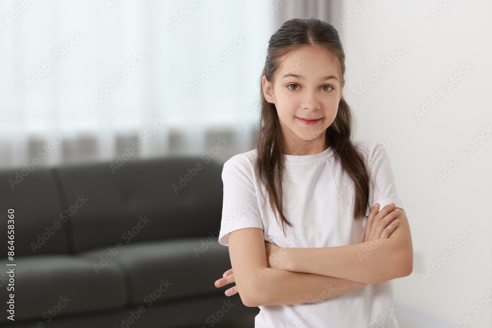 Portrait of cute little girl indoors, space for text Portrait of cute little girl indoors, space for text