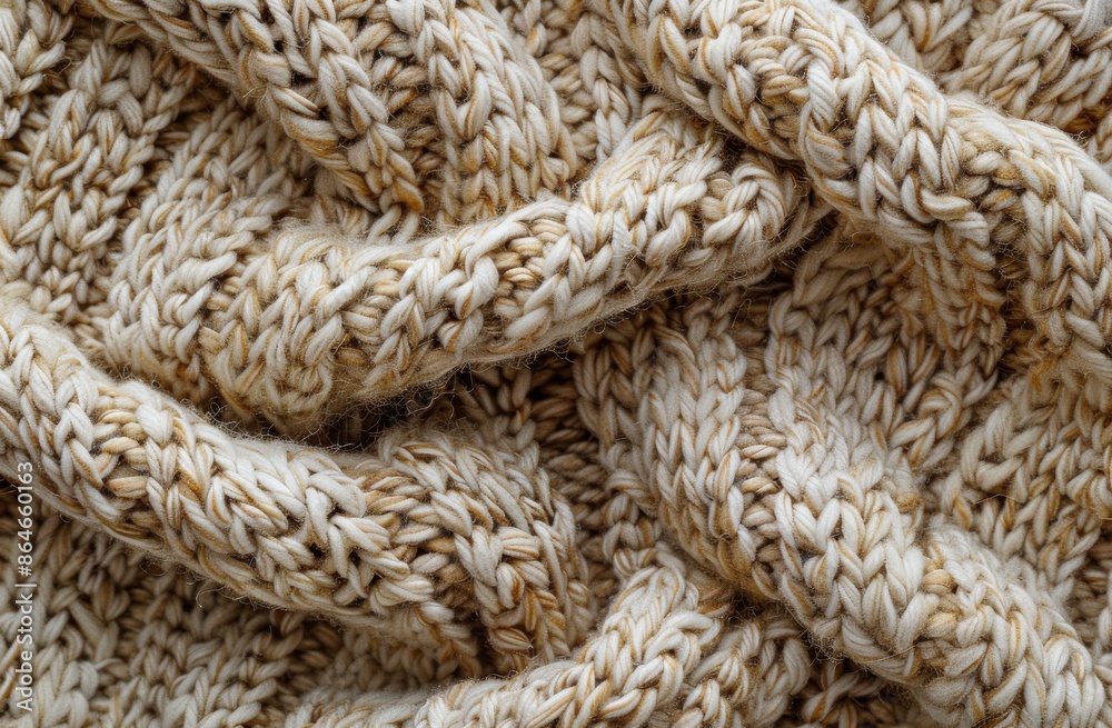 Close-Up View of Knitted Fabric With White and Tan Yarn Close-Up View of Knitted Fabric With White and Tan Yarn