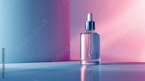 Elegant Glass Dropper Bottle on Minimalistic Pastel Background
