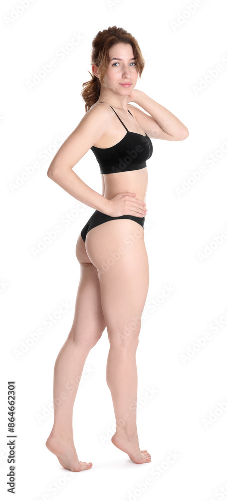 Woman with slim body posing on white background Woman with slim body posing on white background
