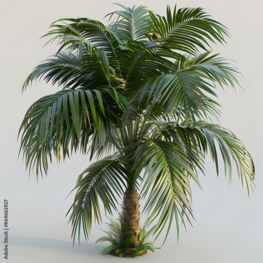 Fototapeta premium The photo of a realistic 3D palm tree rendered with soft lighting and a transparent background.