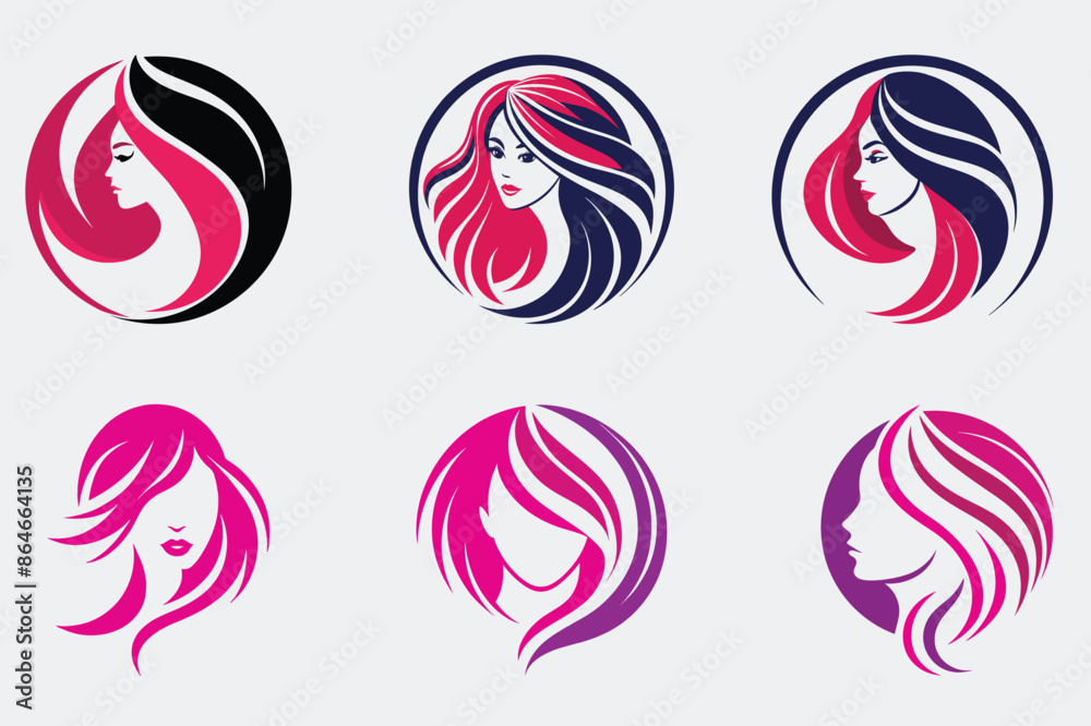 Beauty Women Long Hair Style logo Icon Beauty Women Long Hair Style logo Icon