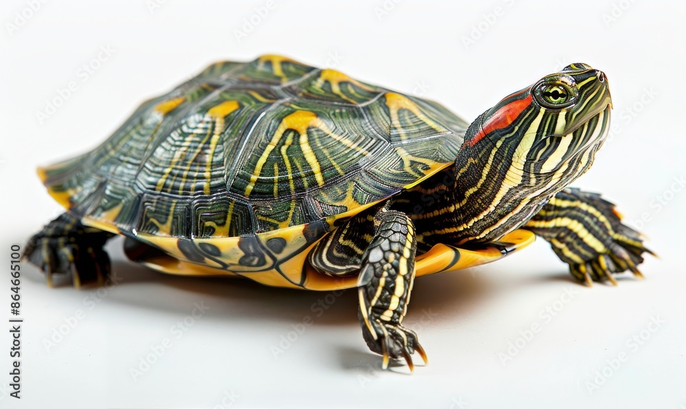 Red-Eared Slider Turtle on White Background Red-Eared Slider Turtle on White Background