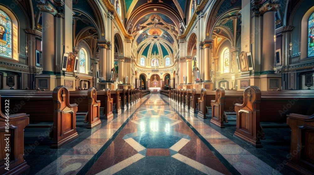 Fototapeta premium angular view from inside an empty catholic church
