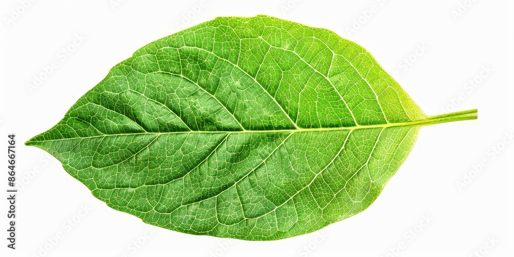 Obraz premium Green leaf with visible veins isolated on white background.