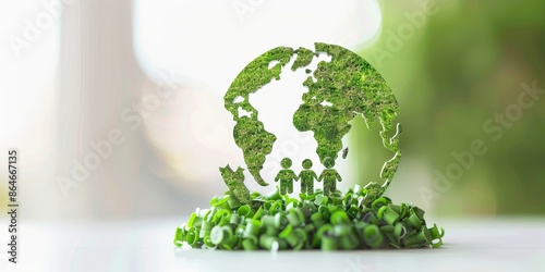 Green globe and people icon on white background. 3D rendering.