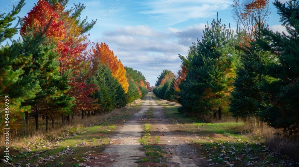 Fototapeta premium dirt road surrounded by trees in the forest