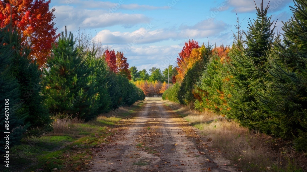 Naklejka premium dirt road surrounded by trees in the forest