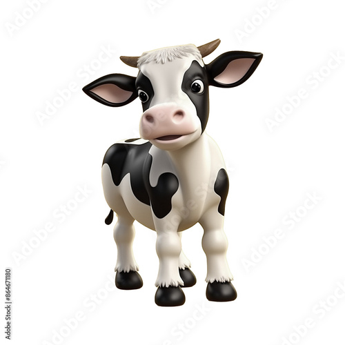 Cute 3d cartoon baby cow isolated on transparent background png