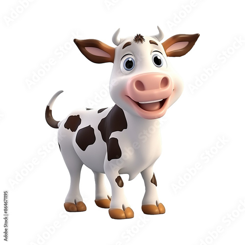 Cute 3d cartoon baby cow isolated on transparent background png