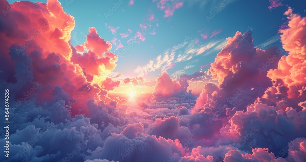 Pink Clouds Above a Sea of White Clouds at Sunset