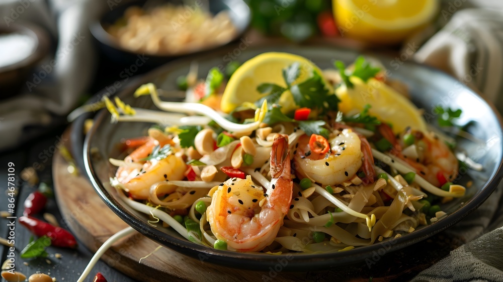 Savory Pad Thai With Succulent Shrimp,Vibrant Lighting and Homestyle Ambiance Savory Pad Thai With Succulent Shrimp,Vibrant Lighting and Homestyle Ambiance