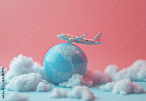 White Airplane Landing on Blue Sphere With Clouds