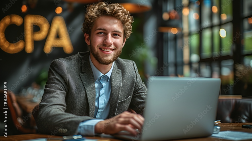 Fototapeta premium CEO- CFO - Business Executive - Auditor - CPA - Meeting clients in a high-end lobby - natural light - blurred background - smiling and confident 