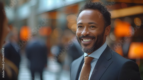 CEO- CFO - Business Executive - Auditor - CPA - Meeting clients in a high-end lobby - natural light - blurred background - smiling and confident 