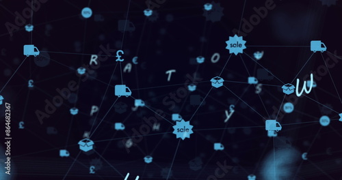 Wallpaper Mural Image of network of connections with icons on black background Torontodigital.ca