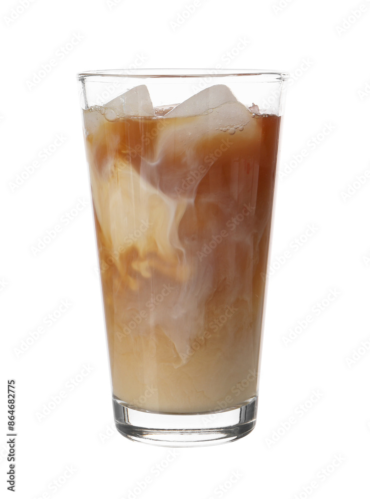 Tasty iced latte in glass isolated on white Tasty iced latte in glass isolated on white