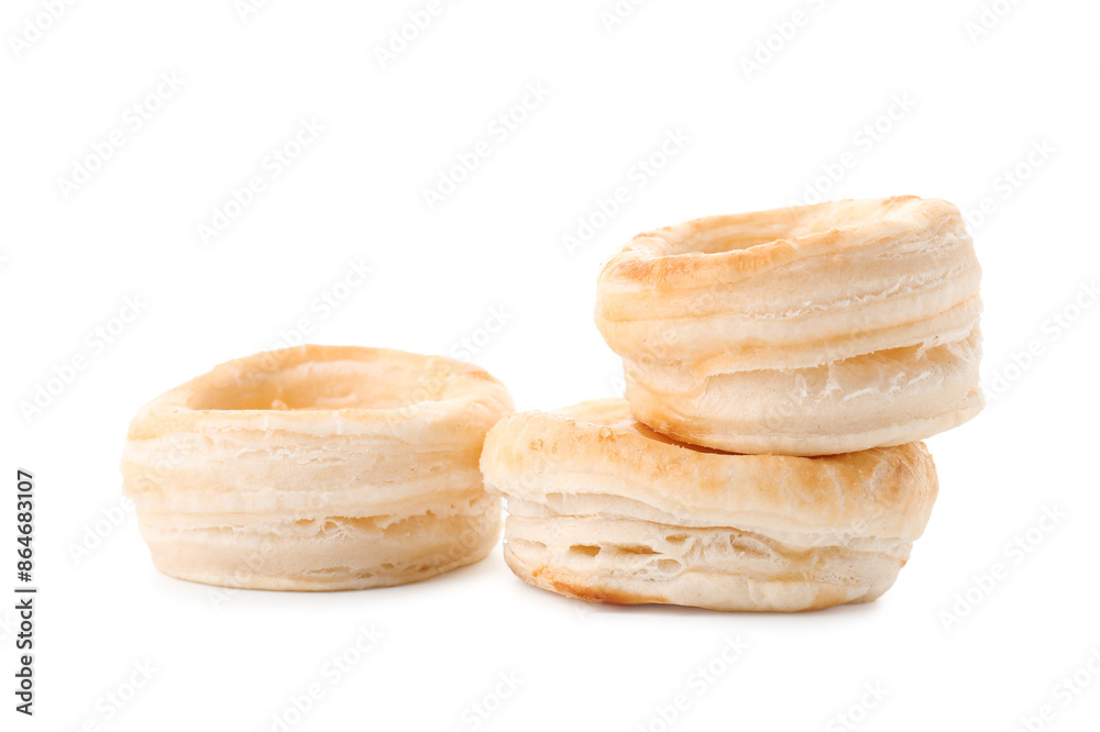 Delicious fresh puff pastry isolated on white Delicious fresh puff pastry isolated on white