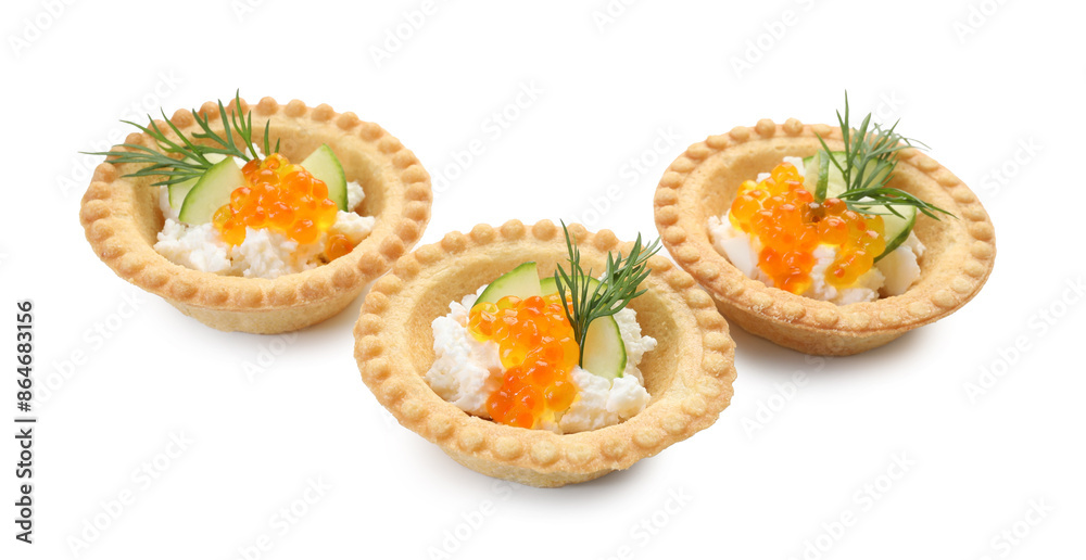 Delicious canapes with red caviar isolated on white Delicious canapes with red caviar isolated on white