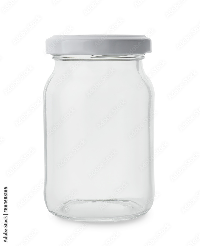 One empty glass jar isolated on white One empty glass jar isolated on white