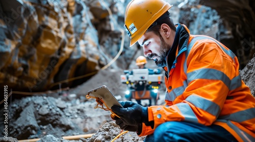 Obraz na płótnie Geological engineers use advanced geospatial software and state-of-the-art equipment to map underground resources. w salonie