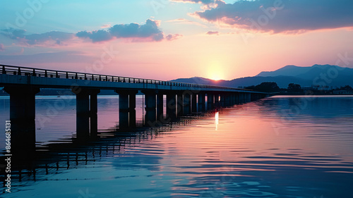 Wallpaper Mural Silhouette of bridge reflects on tranquil waterfront, AI Generative. Torontodigital.ca