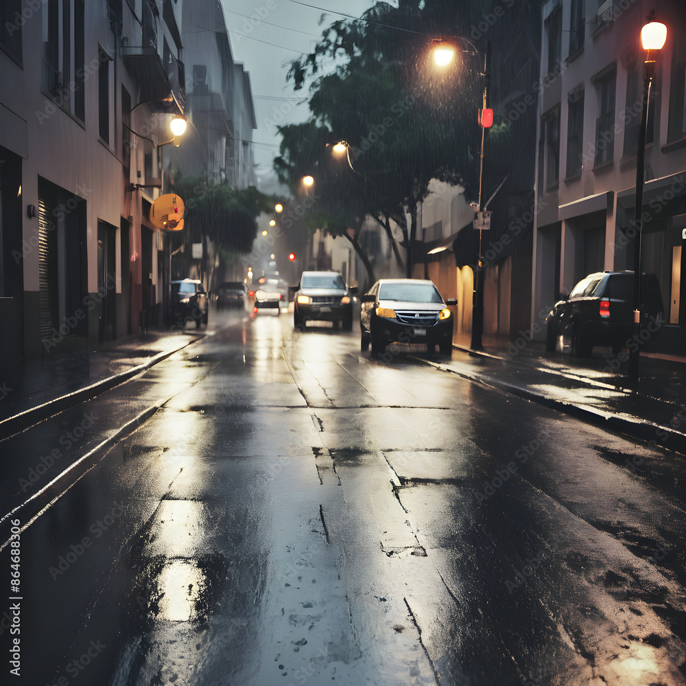 Fototapeta premium Una imagen de una calle fresca debido a una fresca lluvia