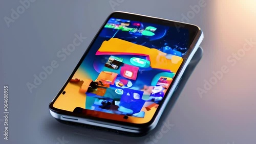 Wallpaper Mural The video shows a smartphone with a folded screen. The screen is on and displaying a variety of apps, including games, social media, and productivity tools. Torontodigital.ca