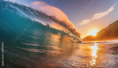 夕日と大波2 photo