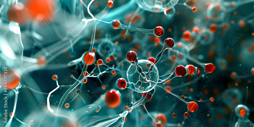 Complex Molecular Network with Red and White Atoms
Dynamic Molecular Interaction with Spherical Particles Complex Molecular Network with Red and White Atoms
Dynamic Molecular Interaction with Spherical Particles