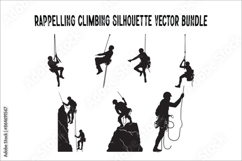 Alpinist Climber Vector Silhouette Bundle on a white background. Rappelling Silhouette Vector Clip art bundle.