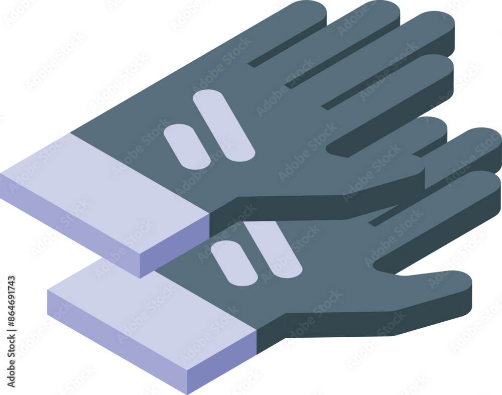 Isometric construction gloves icon, professional protective clothing for workers Isometric construction gloves icon, professional protective clothing for workers