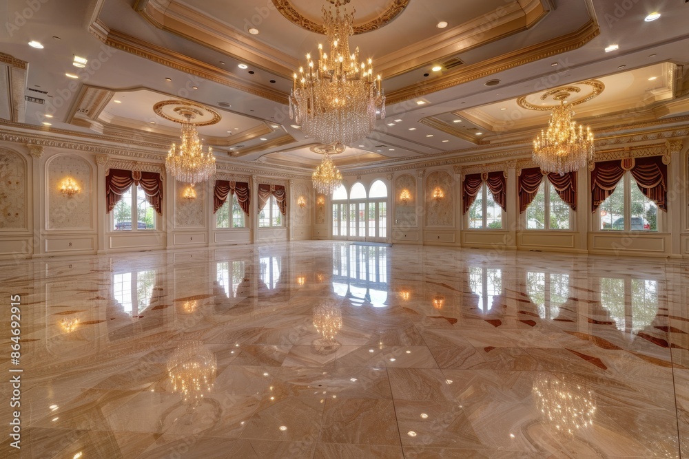 Obraz premium Grand Ballroom with Marble Floors and Crystal Chandeliers