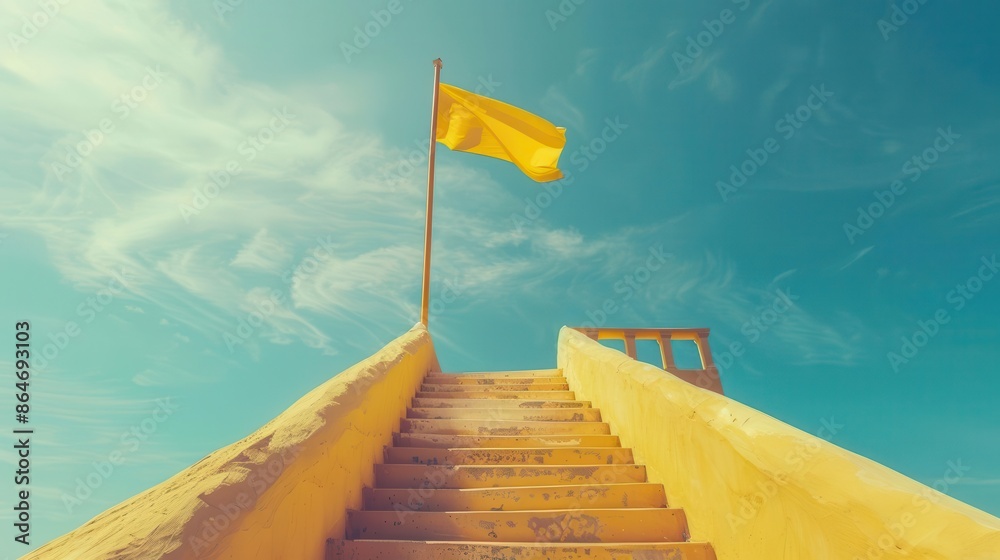 winding staircase to success golden flag atop motivational lowangle 