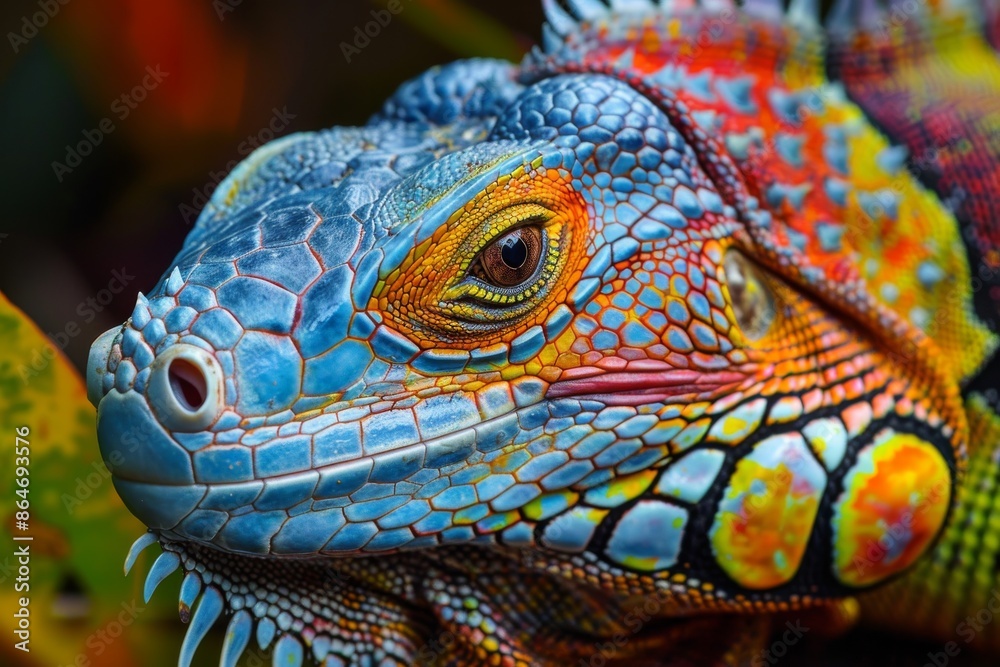 Fototapeta premium Close-Up Portrait of a Vibrant Green Iguana