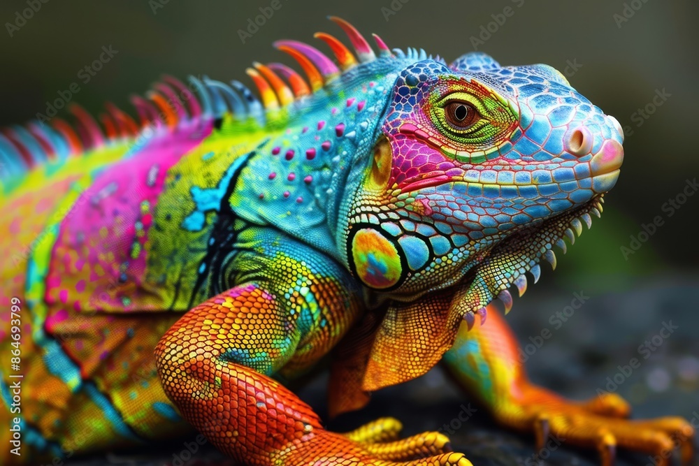 Vibrant Rainbow Iguana Portrait Vibrant Rainbow Iguana Portrait