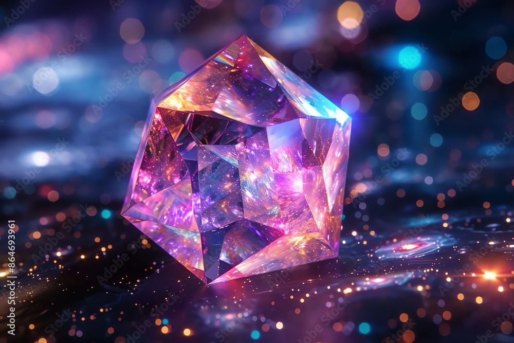 Glowing crystal on a sparkling, colorful background. Perfect for fantasy, magic, or abstract design projects. Glowing crystal on a sparkling, colorful background. Perfect for fantasy, magic, or abstract design projects.