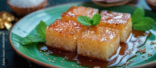 Closeup of Honeycomb Pudding Served on a Green Plate