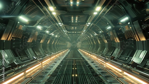 Sci-fi glowing future hyperspace tunnel © boc747