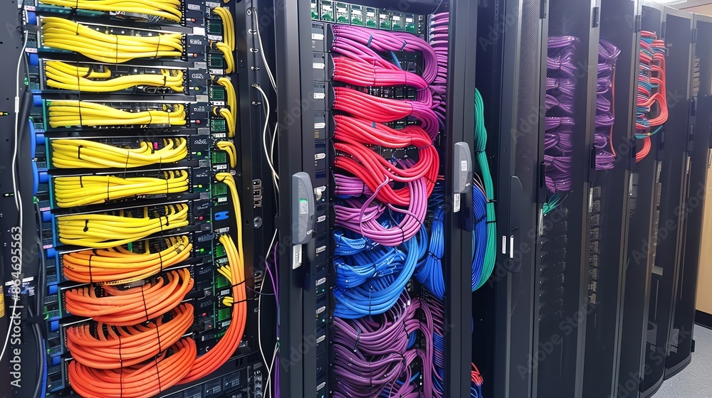 Rainbow of Cables. Organized Server Room with Colorful Network ...