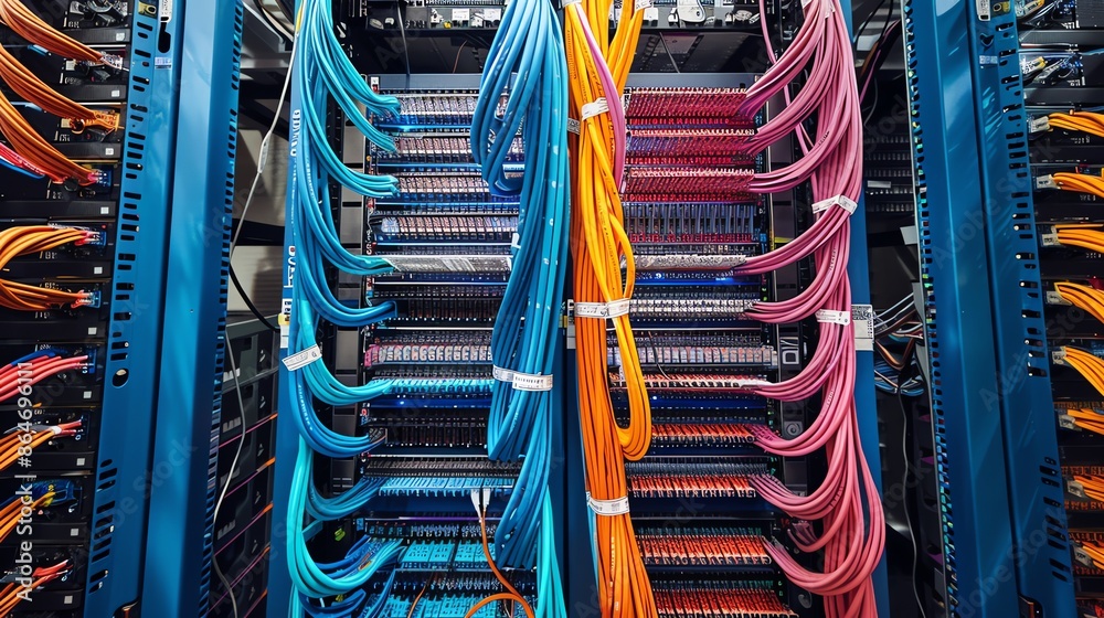 Network Server Cables in Data Center. Technology, Connection, and Infrastructure Network Server Cables in Data Center. Technology, Connection, and Infrastructure
