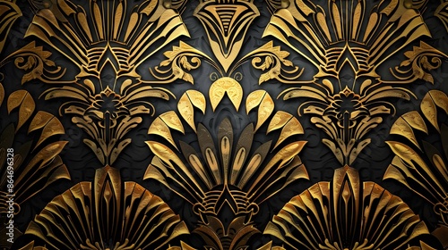 HD realistic wall design featuring an ornate Art Deco pattern in gold and black, evoking a sense of vintage glamour and luxury.