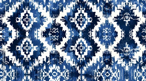 blue and white ikat seamless pattern. Ikat Abstract Ethnic art. Seamless pattern in tribal, folk embroidery. Design for carpet, cover wallpaper, wrapping, fabric, clothing