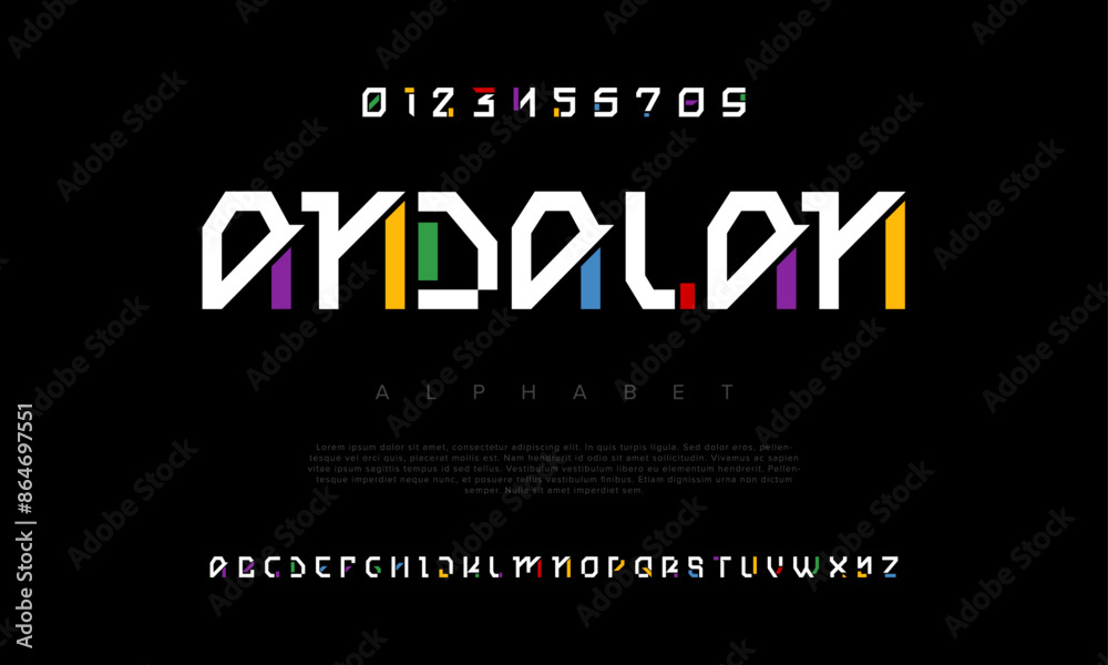 Andalan creative geometric modern urban alphabet font. Digital abstract futuristic, fashion, sport, minimal technology typography. Simple numeric vector illustration Andalan creative geometric modern urban alphabet font. Digital abstract futuristic, fashion, sport, minimal technology typography. Simple numeric vector illustration