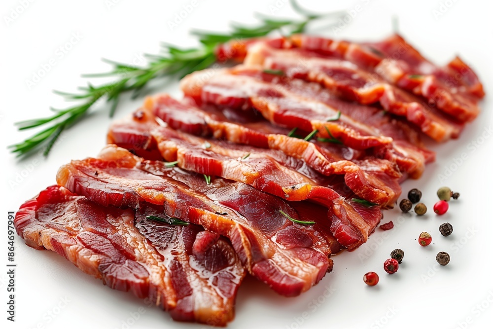 Sliced Smoked Bacon With Rosemary and Peppercorns