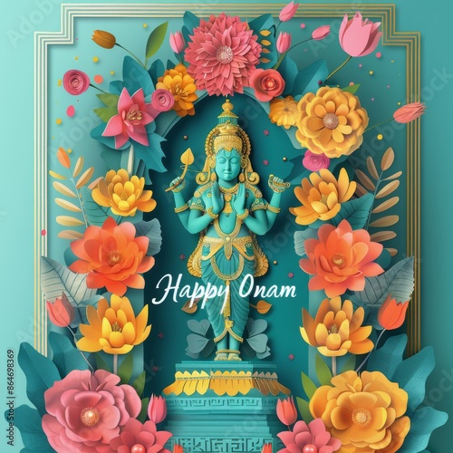 Colorful Floral Greeting for Happy Onam Festival