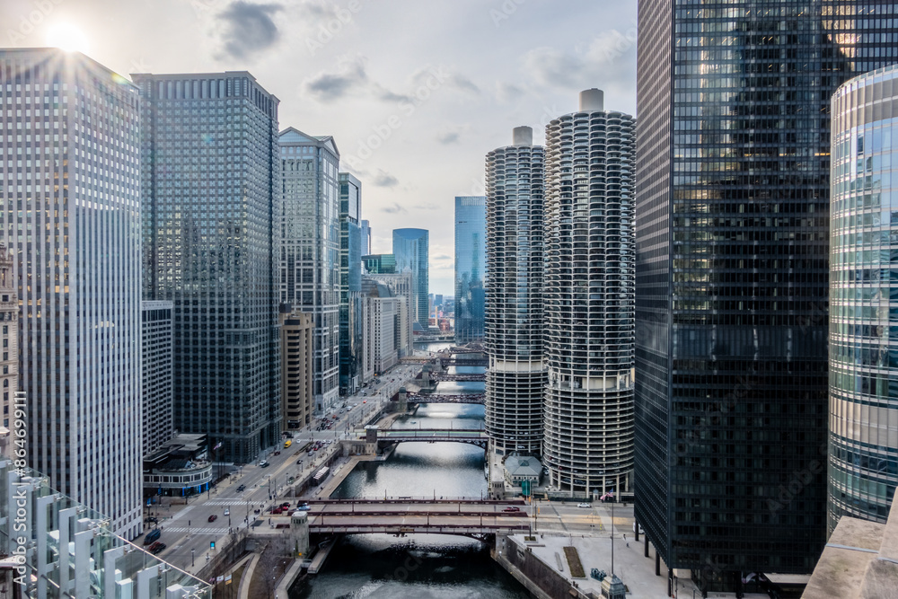 Obraz premium Beautiful chicago city skyline and city street scenes